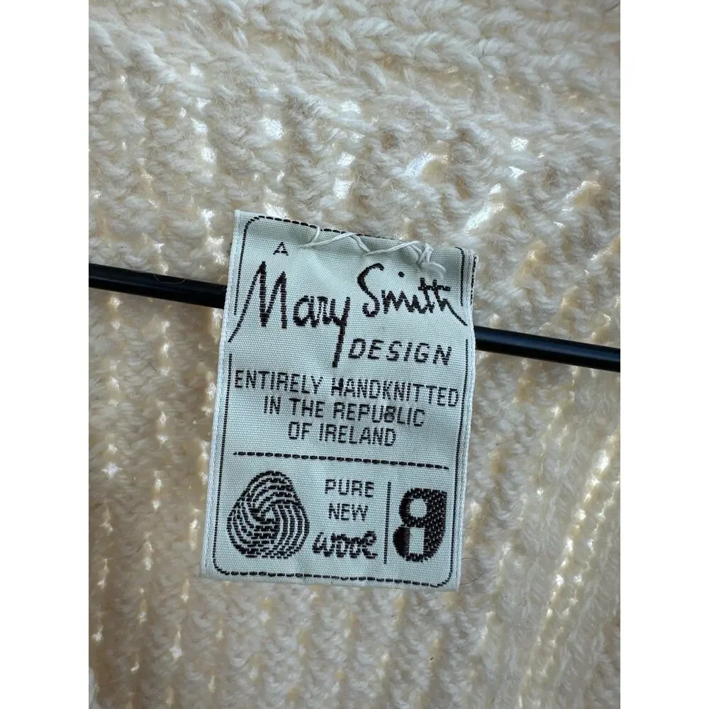 Vintage Mary Smith Design Ivory Wool Knit Aran Cable V-Neck Button Pockets Sz 8 - Picture 2 of 6